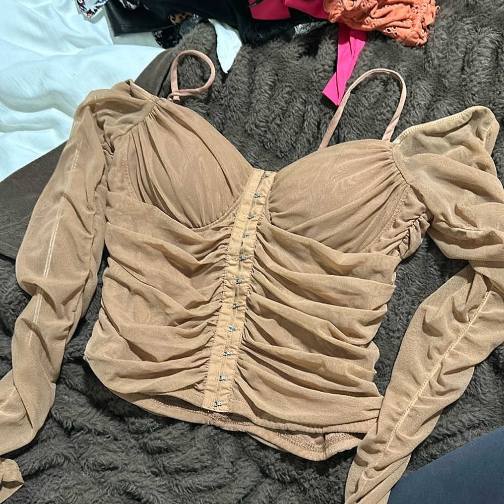 New with tags tan long sleeve corset top
